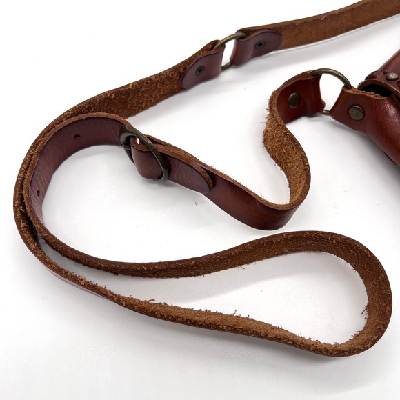 VINTAGE Leather Crossbody Bag Womens Small Brown Handmade Studs Jewels Stitched - Picture 7 of 12